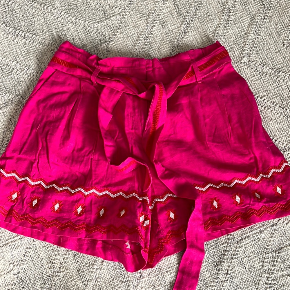 LOFT high waist pink embroidered shorts